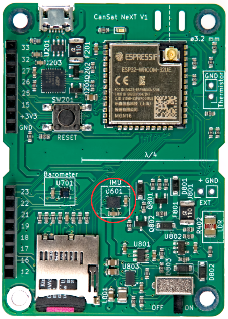 IMU sulla scheda CanSat NeXT